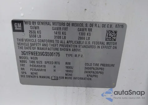 2016 Cadillac Srx Luxury Collection z USA, uszkodzony, nr VIN 3GYFNEE39GS506175